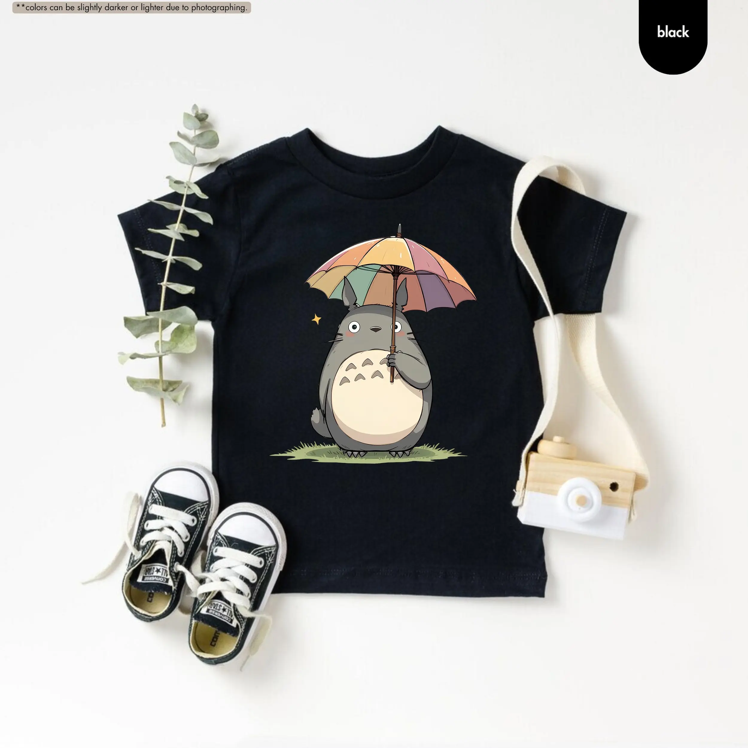 Totoro Umbrella Anime Y2k Graphic Tee, My Neighbor Totoro Anime Youth Shirt, Totoro Anime T-Shirt for Men, Women and Kids