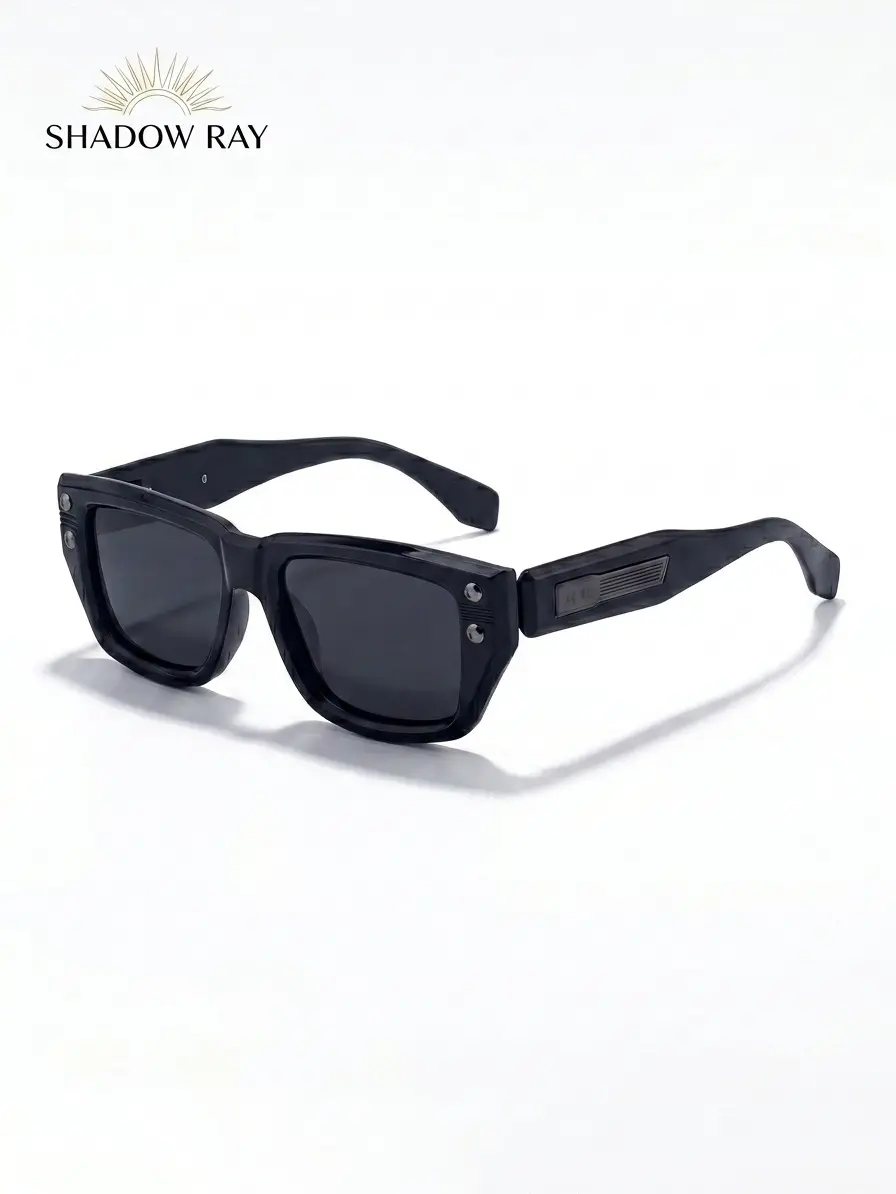Vintage Chunky Rectangle Sunglasses for Unisex, Matte Black Rivet Detail Frame, TAC Lens, UV400 Protection, European/American Style, PC Plastic, Windproof, Outdoor Driving Rave Use, Yellow Tint Classic Dad Glasses, Men's Sunglasses polarized fishing men