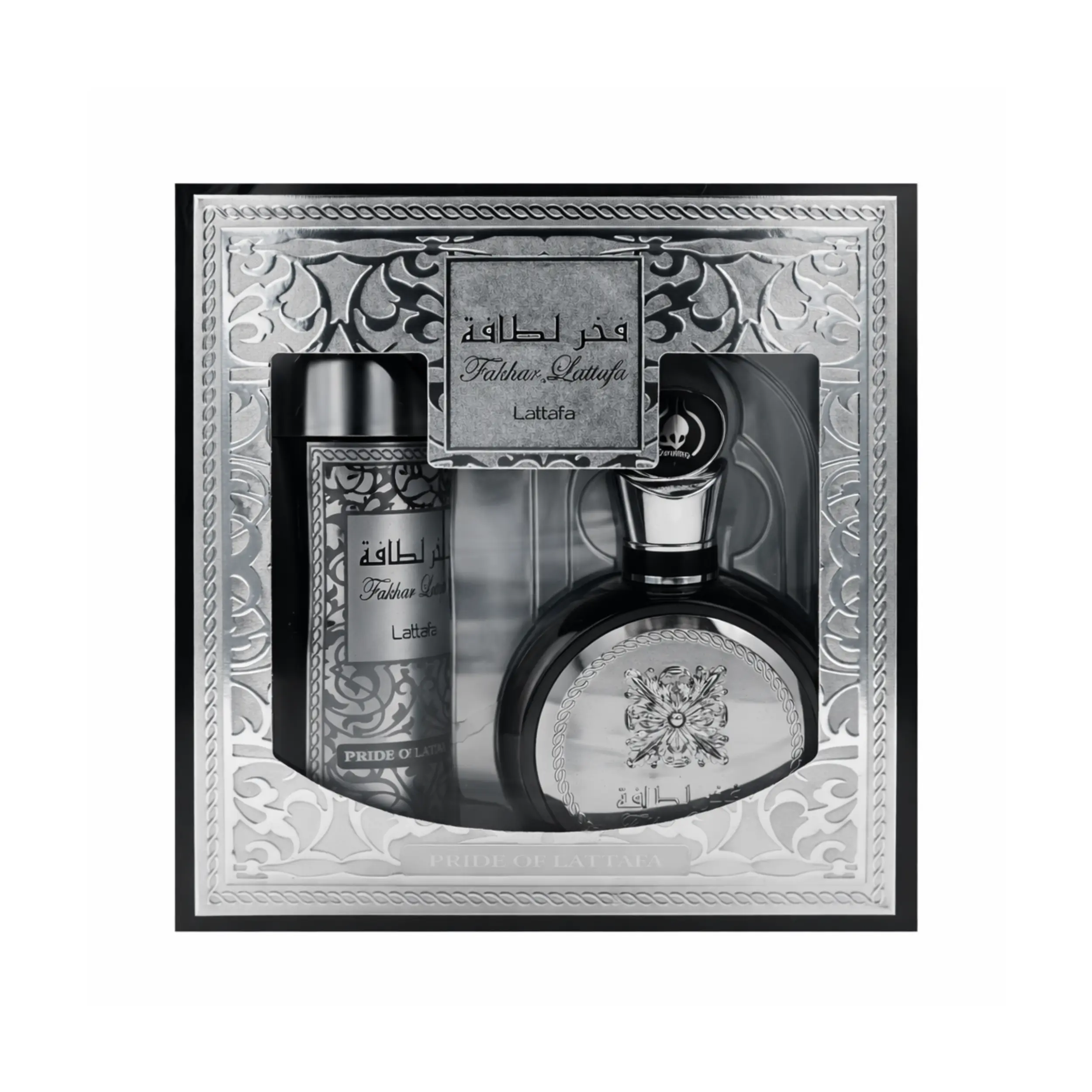 LATTAFA FAKHAR Adults' 2-Piece Fragrance Set Gift Bundle - 100ML Luxurious Aromatic Lavender-Wood Herbal EDP, 200ML Daily Wear Ginger Body Perfumed Spray for Scent Layering, Long Lasting, Smooth and Uplifting Scent Experience, Cedar, Minty Fresh
