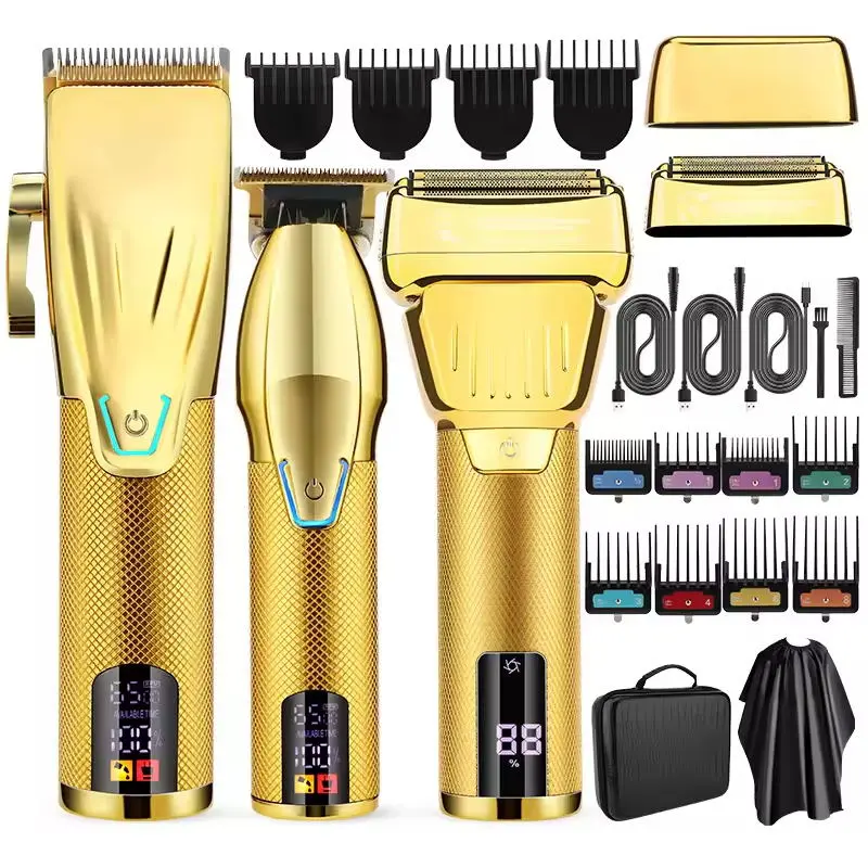 Professional Hair Clippers and Trimmer Set for Men, Rechargeable Cordless Grooming Kit with Low-Noise Motor and Ergonomic Handle Grip, Trimmer Handle Grip, Grooming Clean-Up Hair Trimmers & Clippers