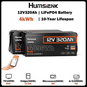 【2PACK】Humsienk 12V 320Ah Bluetooth LiFePO4 Battery 4kWh Smart BMS High Cost Performance Home Backup Power Emergency Preparedness Off-Grid Living Yard Renovation Reduce Equipment Downtime Uninterrupted Power Supply