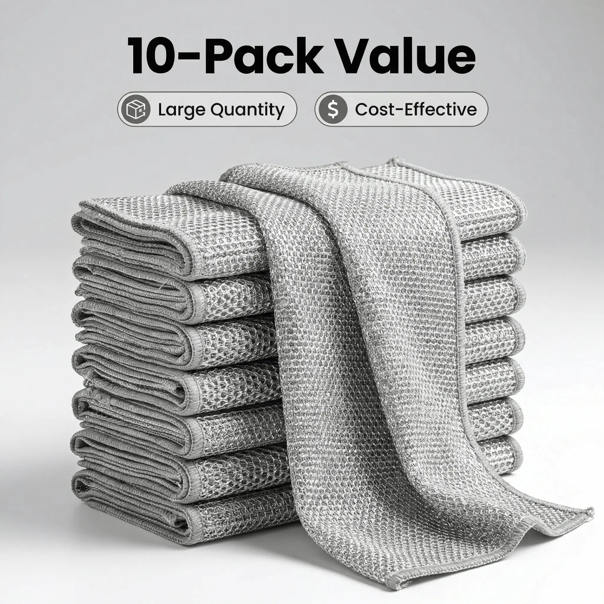 10-Pack Soft Non-Scratch Wire Dishwashing Cloths, Double-Layer Reusable Metal Scrub Cloths, Durable Gentle-on-Cookware-Finish Kitchen Rags for Cookware, Sink