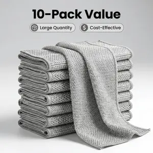 10 Pack Non-Scratch Wire Dishwashing Cloths, Double Layer Reusable Metal Scrub Cloths, Durable No-Scratch Kitchen Cleaning Rags for Cookware, Sink, Grill, Countertop