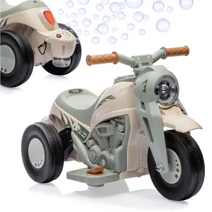 6V Bubble Motorcycle Ride on Toy Car for Kids, Kids Motorcycle with Bubble Function w/Music, LED Headlights, Forward/Reserve, Pedal, 3 Wheels Ride on Motorbike for Kids 3-8, Beige