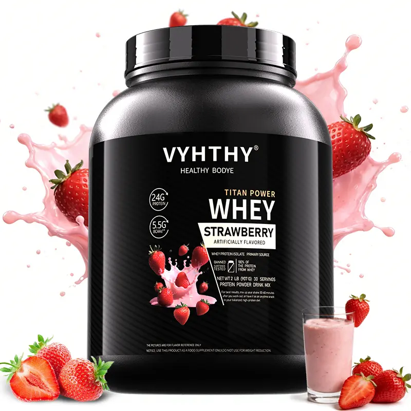 VYHTHY Whey Protein Powder - Strawberry Flavor, 24g Protein, 3.5g BCAAs, Sugar-Free, High-Quality Whey Isolate & Concentrate, Supports Muscle Growth & Recovery - Healthcare Fitness Supplement tiktokshopspringglowup