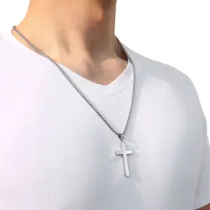 Durable Cross Pendant Necklace for Men Stainless Steel Christian Style with Chain Ideal for Active Daily Wear