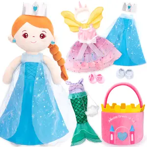 hahaland Princess Dress Up Doll Playsets - Princess Mermaid Unicorns Toys for Girls Age 4-6, Plush Doll with 3 Outfits and Carry Bag, Fairy Ballerina Toys 4 Year Old Girl Birthday Gifts Easter Basket Stuffers