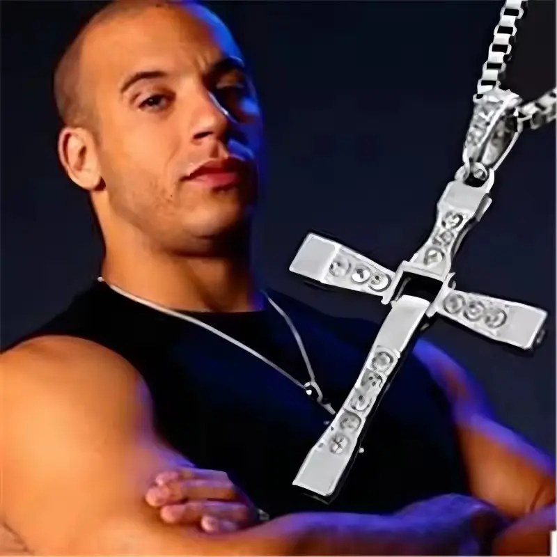 Dominic Toretto Fast & Furious Vin Diesel Crystal Cross Pendant Necklace Men's Unisex Fashion Jewelry Gift