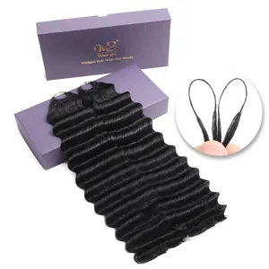 Wishgirl Human Crochet Hair Deep Wave Curly Feather Crochet Real Human Hair Reusable Invisible Knotless 100% Virgin Human Hair Crochet Bundles for Boho Braids Natural Black 120g