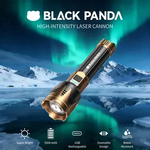 Black Panda Pro High-Brightness Rechargeable Camping Flashlight, Outdoor Searchlight, 5500mAh Battery Capacity, Water resistant , USB Charging, Zoomable Focus