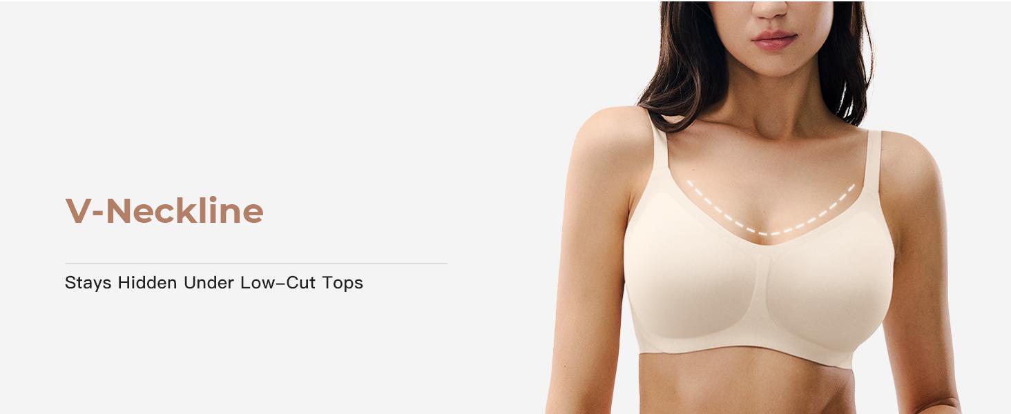 Lehoba Women's Deep V Wireless Push Up Bra Minimalist Supportive Jelly Bra Seamless Comfortable Bras Adjustable Straps & Full Coverage Seamless Everyday Comfort Bralettes with Removable Padding & Replace Padding