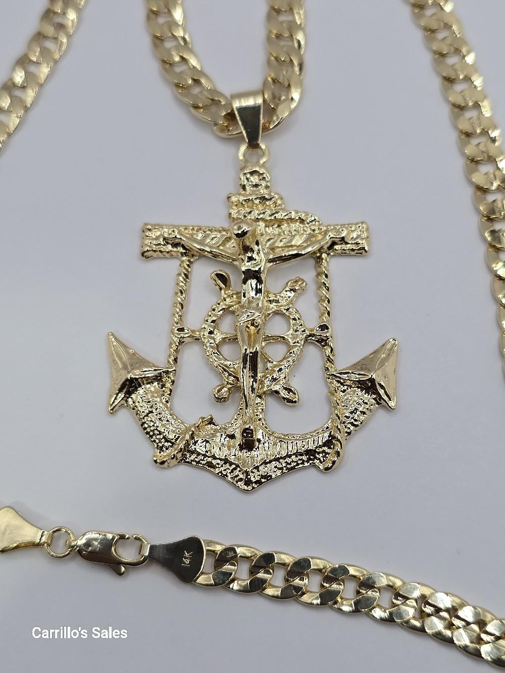 CHRIST ON THE CROSS Cuban link necklace style gold-plated 24"inches