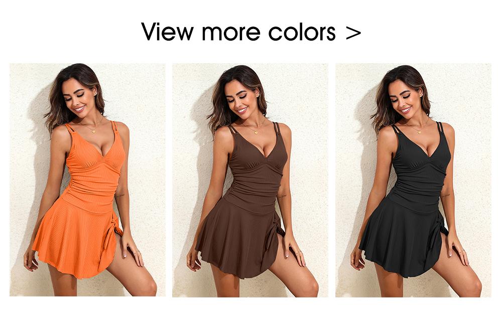 Aleumdr Ribbed One Piece Swimdress Swimsuits for Women Tie Knot Swim Skirt V Neck Bathing Suit Sport Swimming Clothing Beach Side Slits Summer Swimoutfit SpringStatements