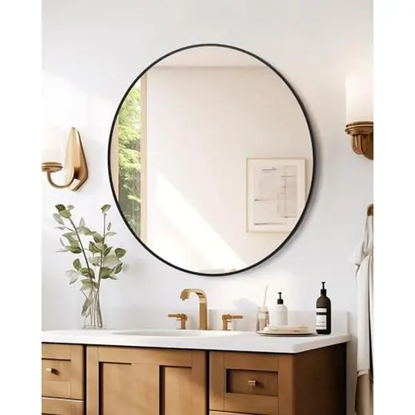 GARVEE Black Round Miror,18 in Small Aluminum Alloy Frame Circle Mirror,High Definition Eco-Friendly Black Round Bathroom Mirror for Over Sink,Wall Mirror for Entryway,Bathroom,Vanity
