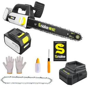 Black Snake 18-inch Brushless Lithium-Ion Cordless Chainsaw, Mini Chainsaw with 2 x 6.0A Batteries and Fast Charger. Battery-powered handheld chainsaw with automatic oiling, tool-free adjustment, and safety brake. Suitable for tree trimming and pruning.