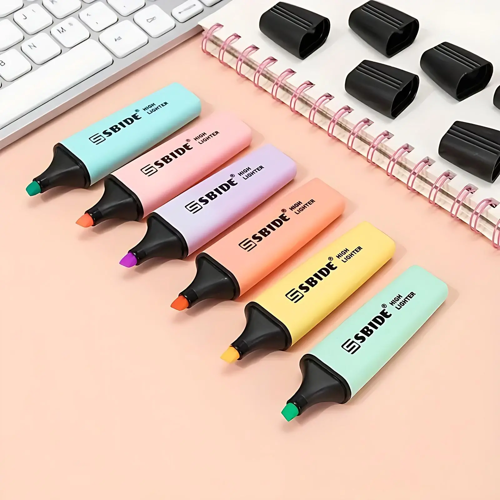 Fluorescent Marker Pen, 6 Counts Highlighter Pen, Cute Stationery for School Study, Writing & Correction Tools for Home School Office, Colored Markers, Office Supplies