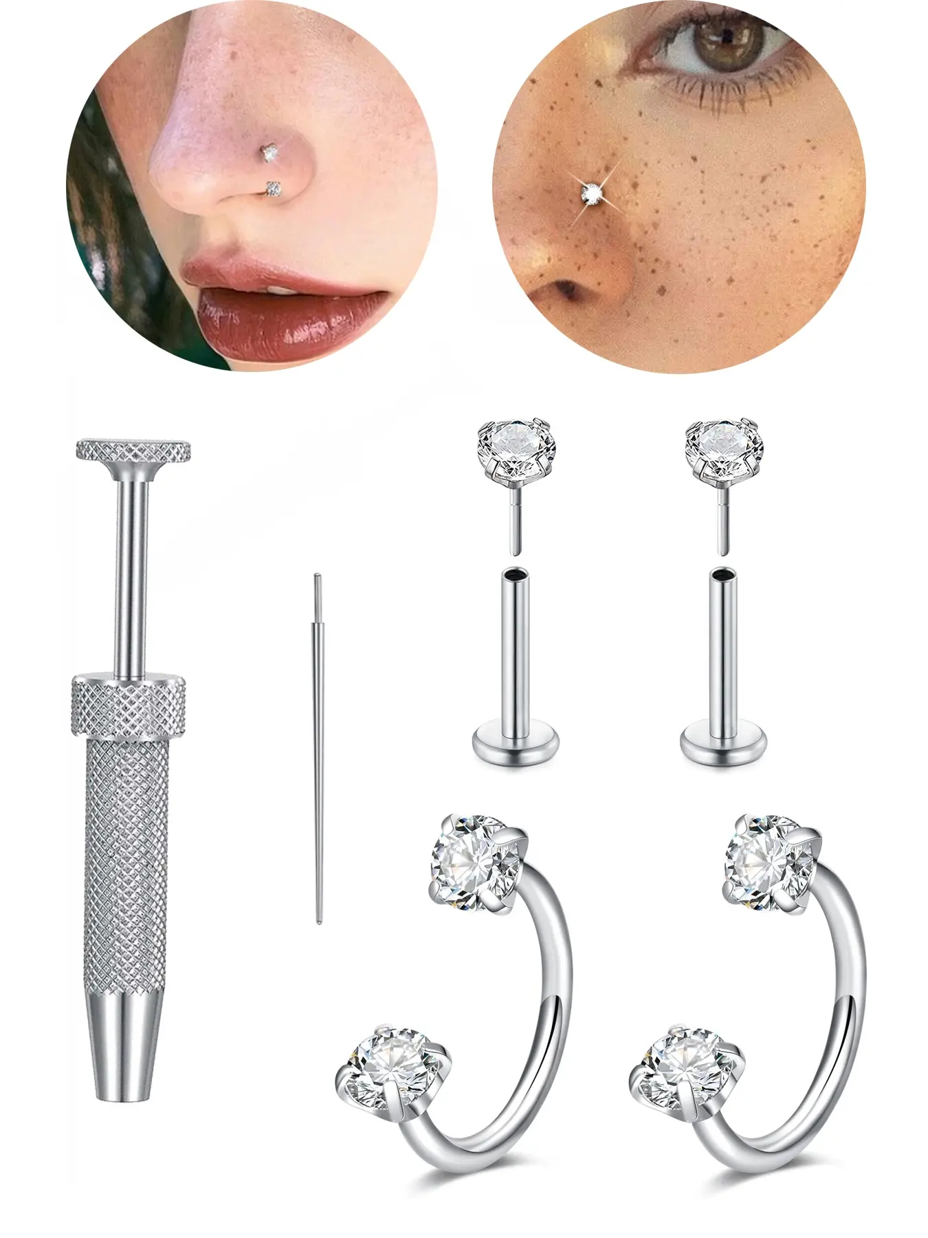 20G Horseshoe Nose Ring Push in Flat Back Nose Studs with Internal Piercing Taper and Grabber Tool Lip Ring Tragus Helix Cartilage Earring for Women Men Nose Piercing Jewelry Body Jewelry