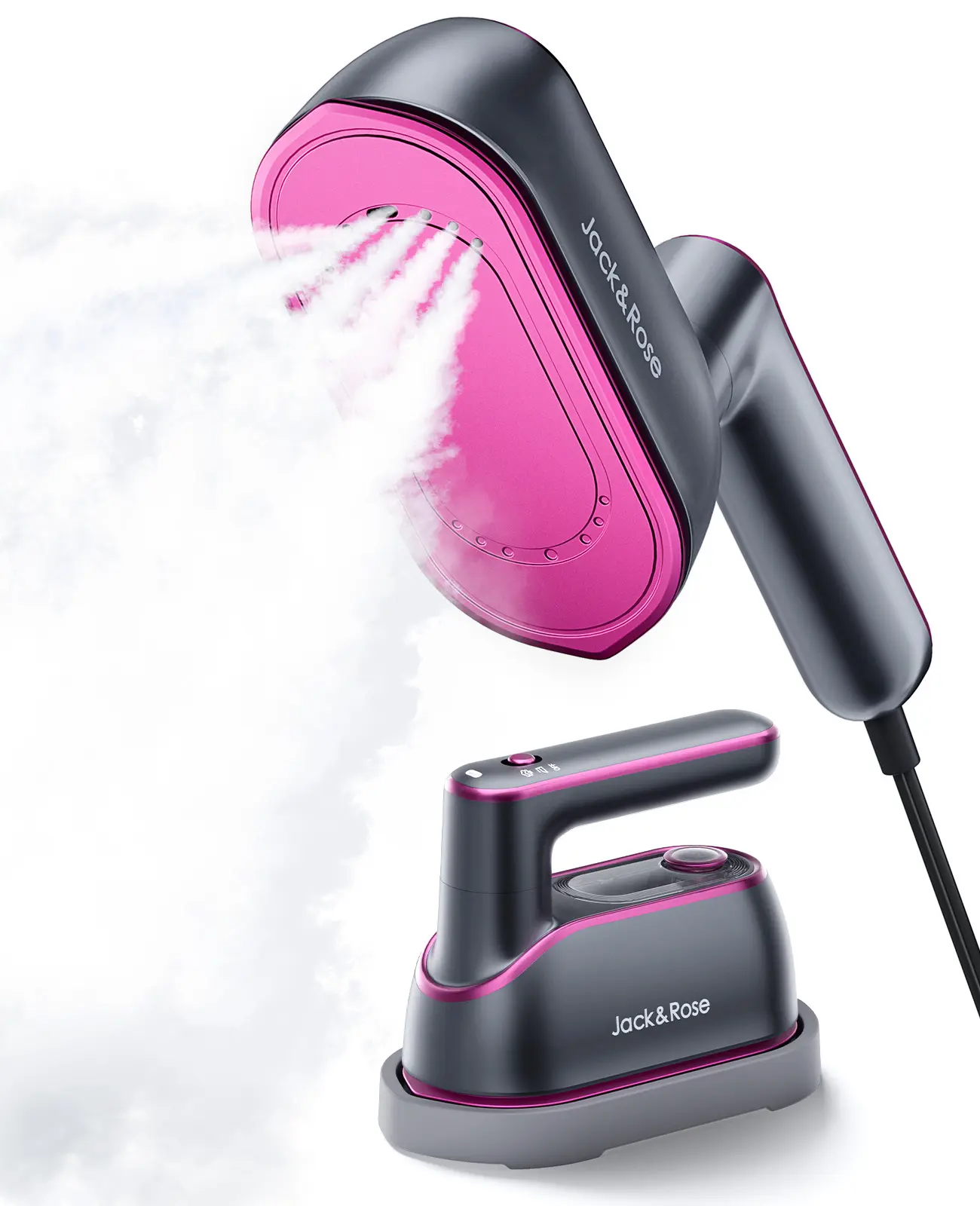 Jack&Rose 2-in-1 Steam Iron& Clothes Steamer - Handheld Portable Garment Wrinkle Remover, Large Soleplate, 150ml Water Tank - Lightweight for Home, Travel, Summervibes