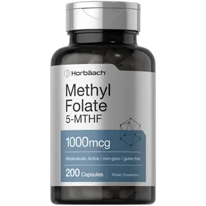 Horbäach Methyl Folate Supplement | 1000 mcg | 200 Capsules | 5-MTHF | Folic Acid | Non-GMO, Gluten Free Methylfolate
