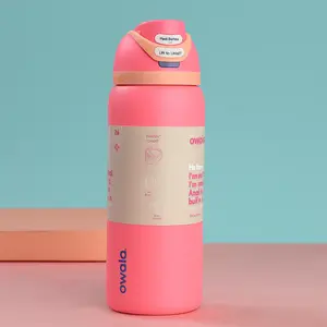 Owala Bottle Stainless Steel Free Sip Leak-proof Hyper Flamingo 24/32oz, Cute FreeSip Water Bottle Insulated Leakproof Stainless Steel Cup for Everyday Use Design Perfect for Teens, Girls, Travel & Work