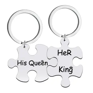 Stainless Steel His Crazy Her Weirdo/His Queen Her King Couples Keychains Set,Personalized Couples Jewelry,Gift for Boyfriend Girlfrien