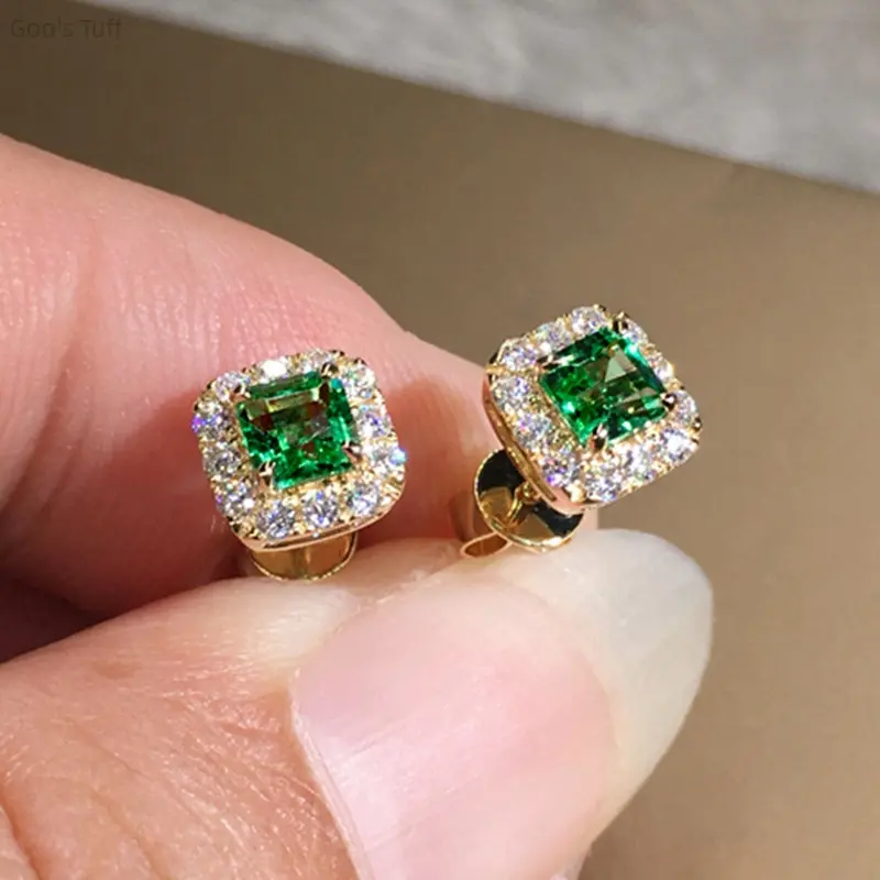 Women Ear Jewelry Daily Ear Studs Sparkling Emerald Square Cubic Zirconia Earrings Vintage Minimalist Basic Studs bright green square gem studs for ladies office vintage casual daily outfits