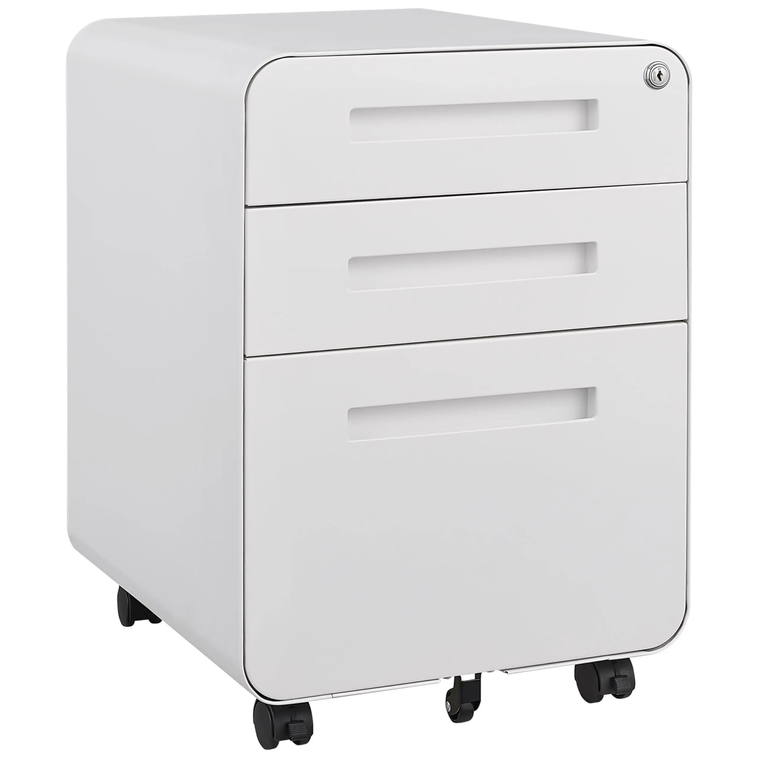 Garvee White 3 Drawer File Cabinet with Lock, Fully Assembled | Under Desk Mobile Metal Filing Cabinet for Home Office, 5 Wheel Anti-Tilt Rolling File Cabinets for A4/Letter/Legal Size