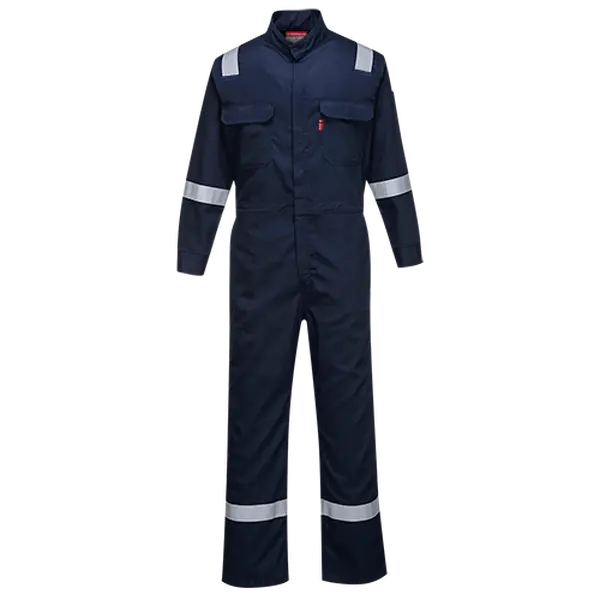 Portwest FR94NARM Bizflame Iona Men's Workwear Coverall - 88x12in, Navy, Medium, Radiant & Convective Heat Protection, Lightweight, 8 Pockets, Reflective Tape, High Visibility, Zip, Industrial Wash, Radiant And Convective Heat, Right, Full Length
