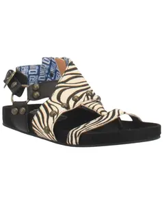 Dingo Women's Sage Brush Zebra Print Calf Hair Sandal - Di 143-Blk