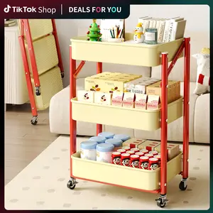 Miaoli 2/3/4 Tier Storage Cart Mobile Storage Rack with Wheels Rotating Storage Rack Rolling Metal Storage Cart No Assembly Required