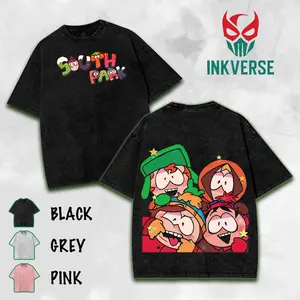 South Park v2 T-Shirt Double Printed Lightweight Acid Washed Tee TV Show Graphic Top Shortsleeve Cotton Gift TShirt, Gift T-Shirt For Movie Lover tees good