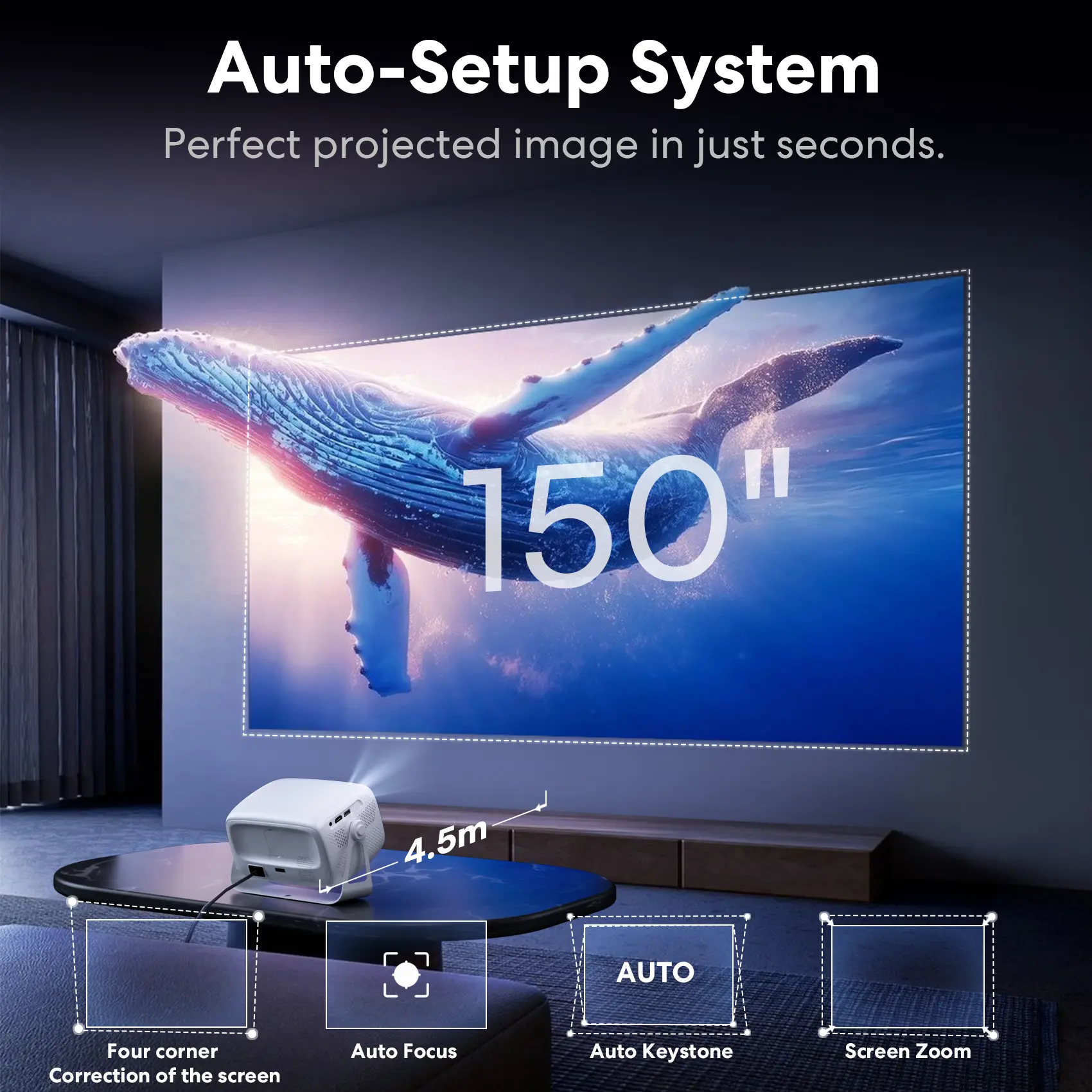 X4 Pro Max Portable Outdoor-Indoor Tabletop Projection Gimbal Projector - HD 1080p Autofocus LCD Screen USB Powered Projector with Remote Control, USB Interface, for Camping Bedroom, Supports Netflix YouTube Sony Streaming