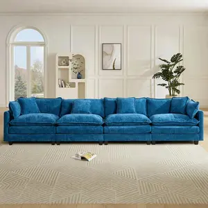 149.6” Modular Sectional Sofa Oversized Convertible Couches 4 Seater Chenille Deep Seat Cloud Couch with Pillows for Living Room, Apartment, Office, Blue