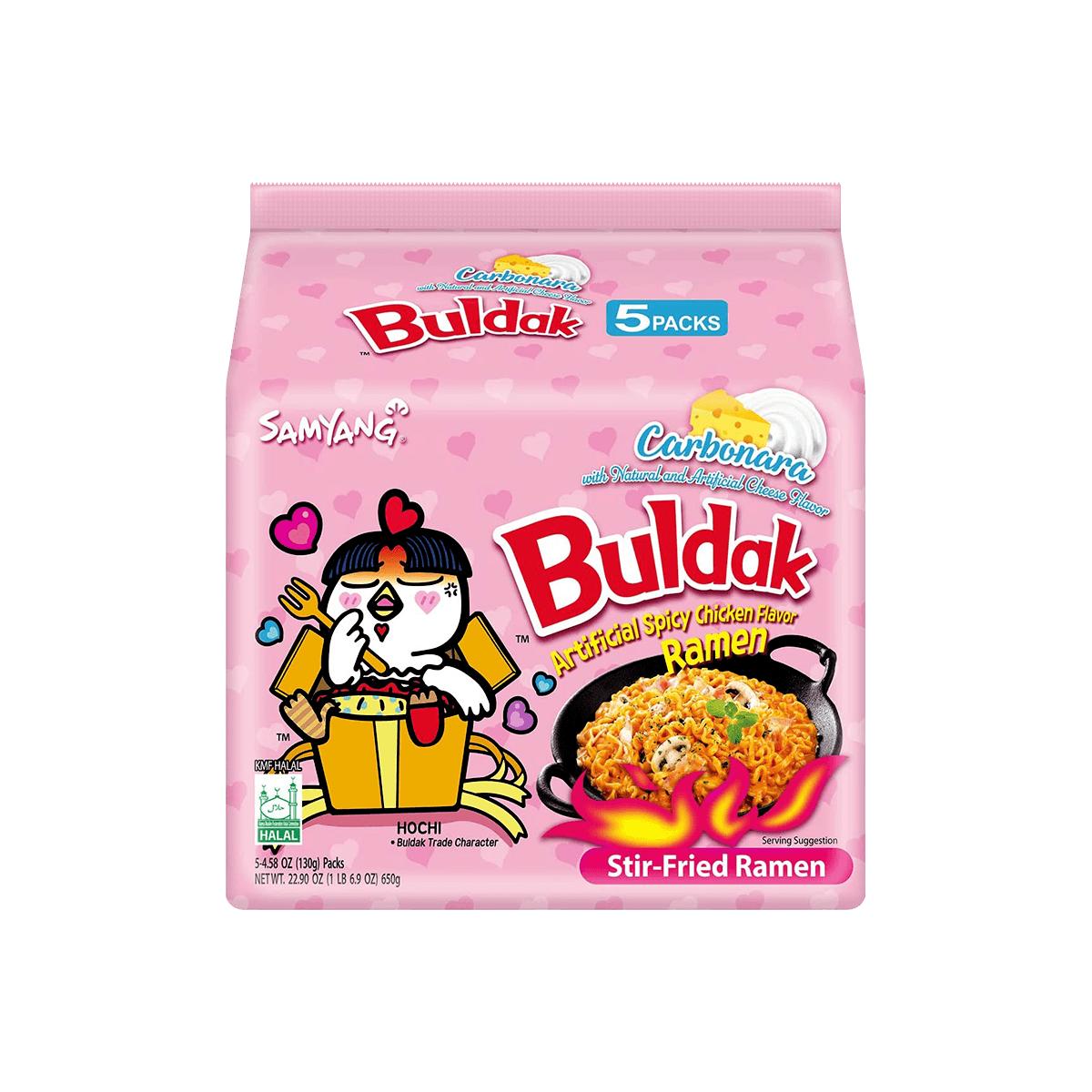 SAMYANG Buldak Ramen Korean Carbonara Stir-Fried Carbonara Hot Chicken Flavor - 5 Packs* 4.58 oz Spicy Cheese Chicken Ramen Noodles Food Instant Packaged Pansit，SAMYANG Buldak Ramen，Hot Chicken Flavor with Cheese，Spicy Chicken Artificial Flavor