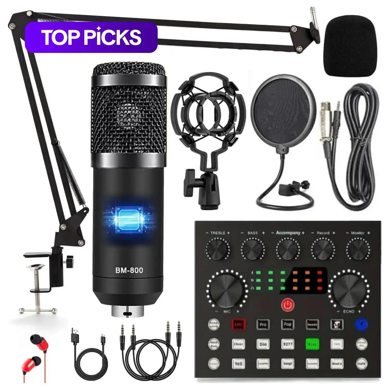 Podcast Equipment Bundle, Recording Kit, V8S USB Audio Interface with BM-800 Condenser Microphone, Studio Equipment with Mic Arm for Podcasting, Streaming, Voice-Over & Singing, Recording Set