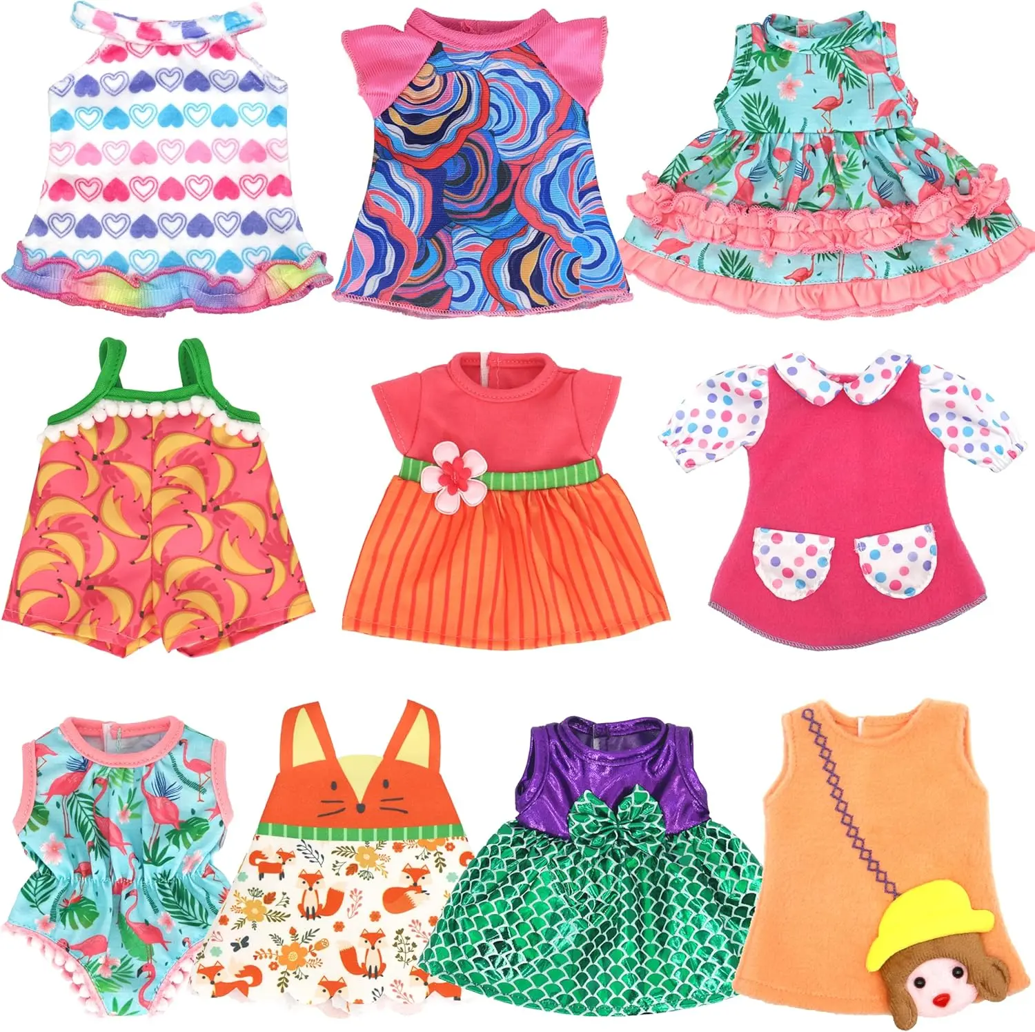 【10 Sets】 Alive Baby Doll Clothes, Doll Clothes for 10-12 Inch Girl Dolls Outfits, 10 different styles outfits, Accessories Include Cute Jumpsuit, Skirts(No Doll)