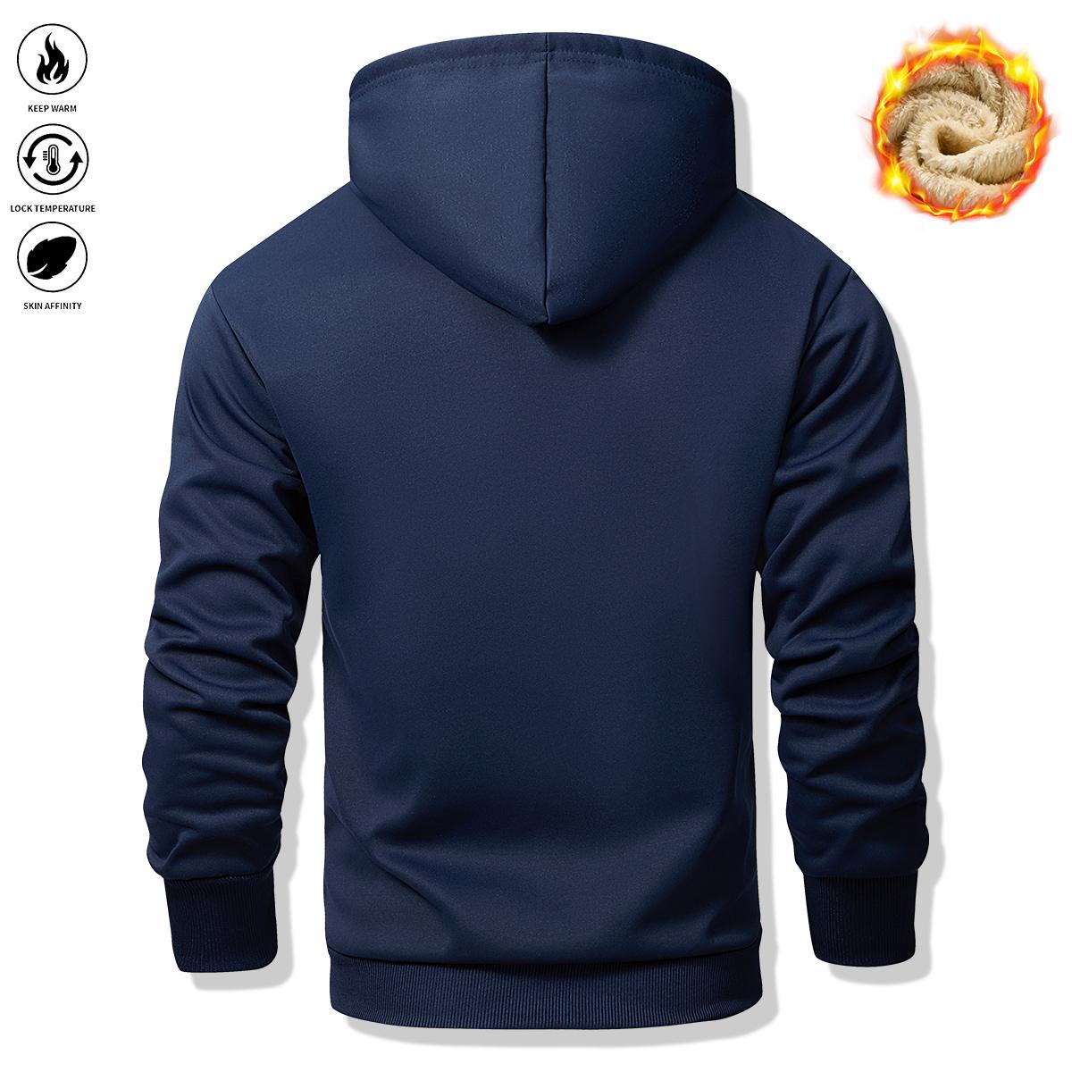 Men's Casual Sports Fleece-Lined Thickened Hoodie, Suitable for Gym Workouts, Running, and Other Outdoor Activities, Perfect Gift for Autumn and Winter
