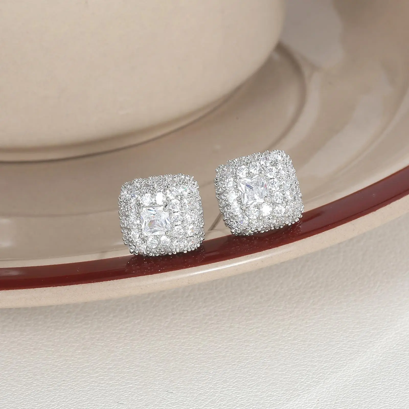 Oufer Paved CZ 14K Gold Plated Brass Classic Earring Set 925 Sterling Post Elegant Design Sparkling Finish Versatile for Any Occasion