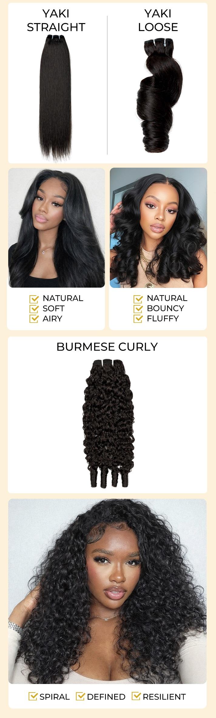[Wequeen] Yaki Loose/ Yaki Straight/ Burmese Curly Virgin Human Hair Bundle Set One-Pack Solution Seamless Blend & Natural Flow Blow Out New Drops