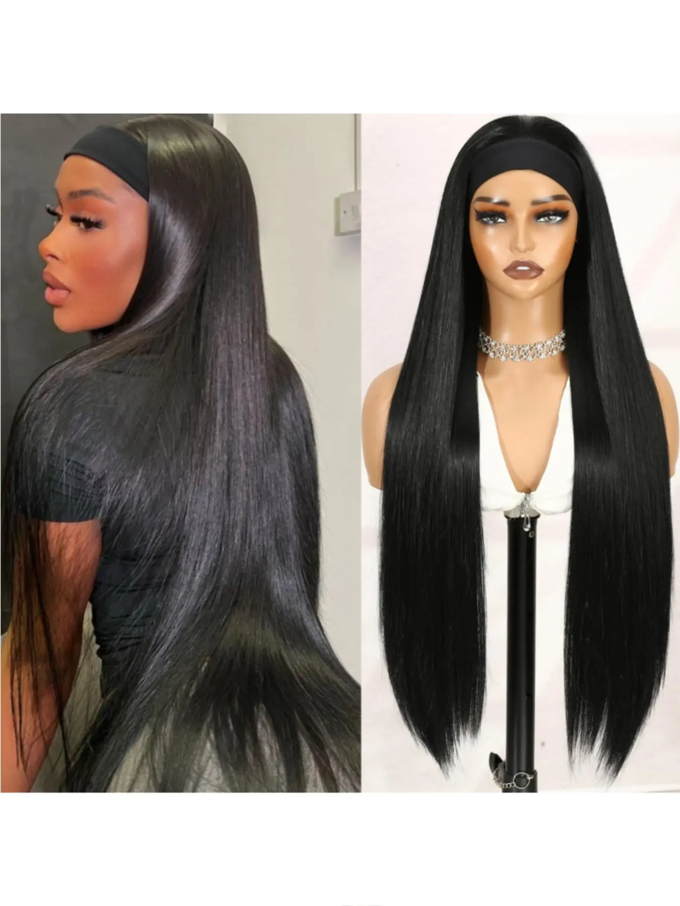 32 Inch Super Long Glueless Headband Half Wig for Women, Daily Wear Wig, Synthetic Wigs, Synthetic Straight Hair, Heat Resistant Fiber, Suitable for Daily & Party Use
