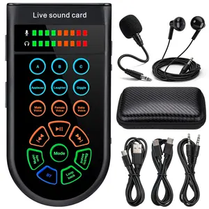 M300 Small Handheld Sound Card Set for Singing & Live Streaming, Voice Changer with Reverb/Vocal Enhancement/Vocal Changer/Sound Effects, w/AUX/Type-C/Bluetooth in, Includes Condenser Mic & Headphones