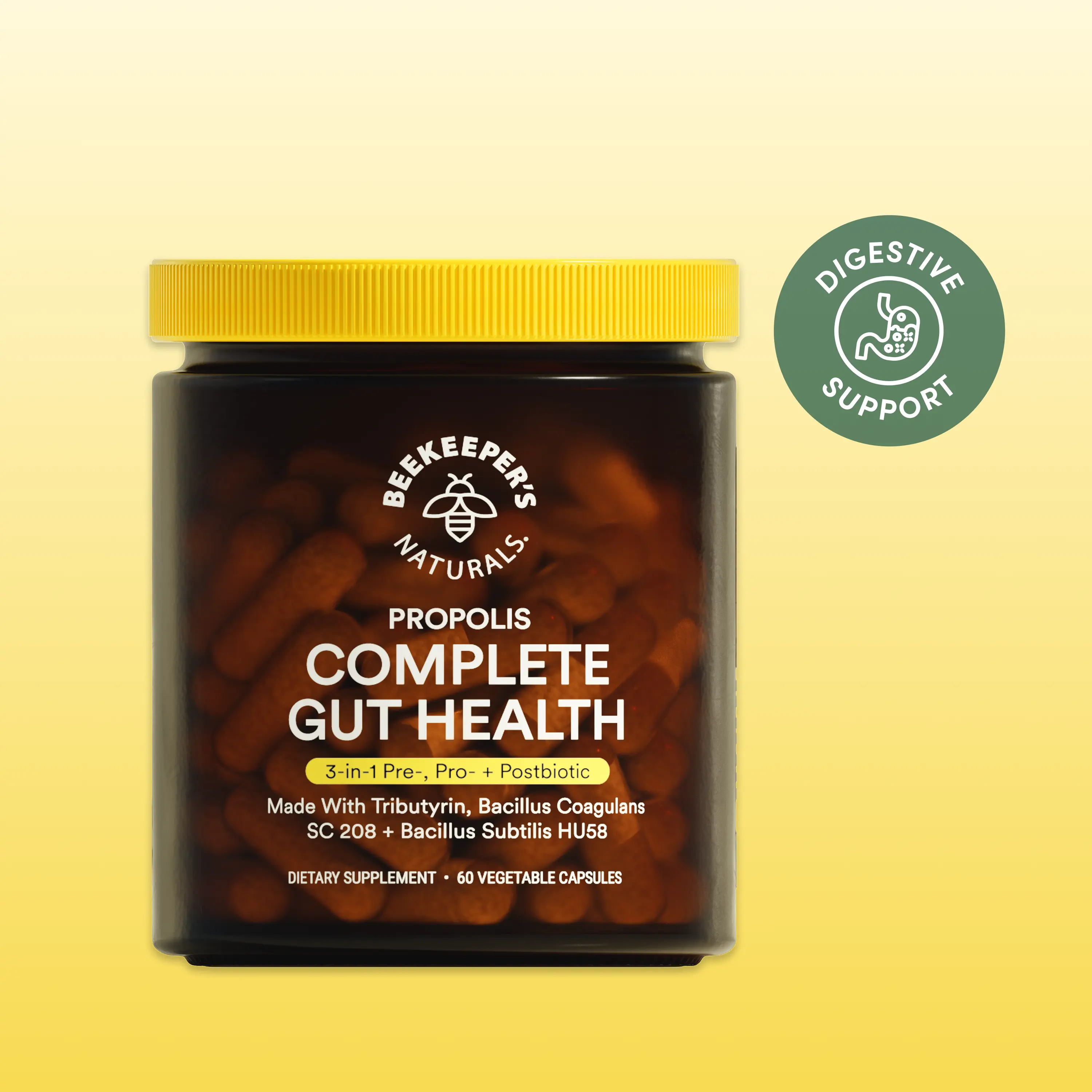 Propolis Complete Gut Health - Pre Pro & Postbiotic Dietary Supplement with Propolis Tributyrin & Probiotics for Digestive Immune Support 60 Capsules
