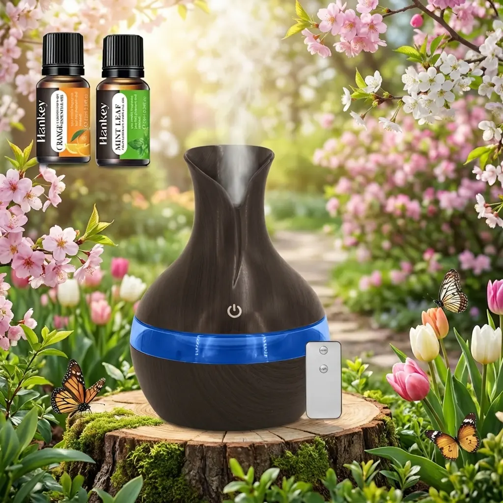 300ml Plastic Minimalist Fragrance Aroma Humidifier - Remote Control, Ultra-Quiet Ultrasound Mist + Scent Device, Automatic Shutdown, Color-Changing LED Light, 2x10ml Oil Compatible, Easter Gift for Bedroom Sleep Aid & Anxiety Relief
