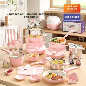 Pink Mini Real Cooking Kitchen Set for Kids, Food-Grade & Anti-Scald Edible Chef Kit, Parent-Child Interactive Cooking Toy, Designed Exclusively for US Households