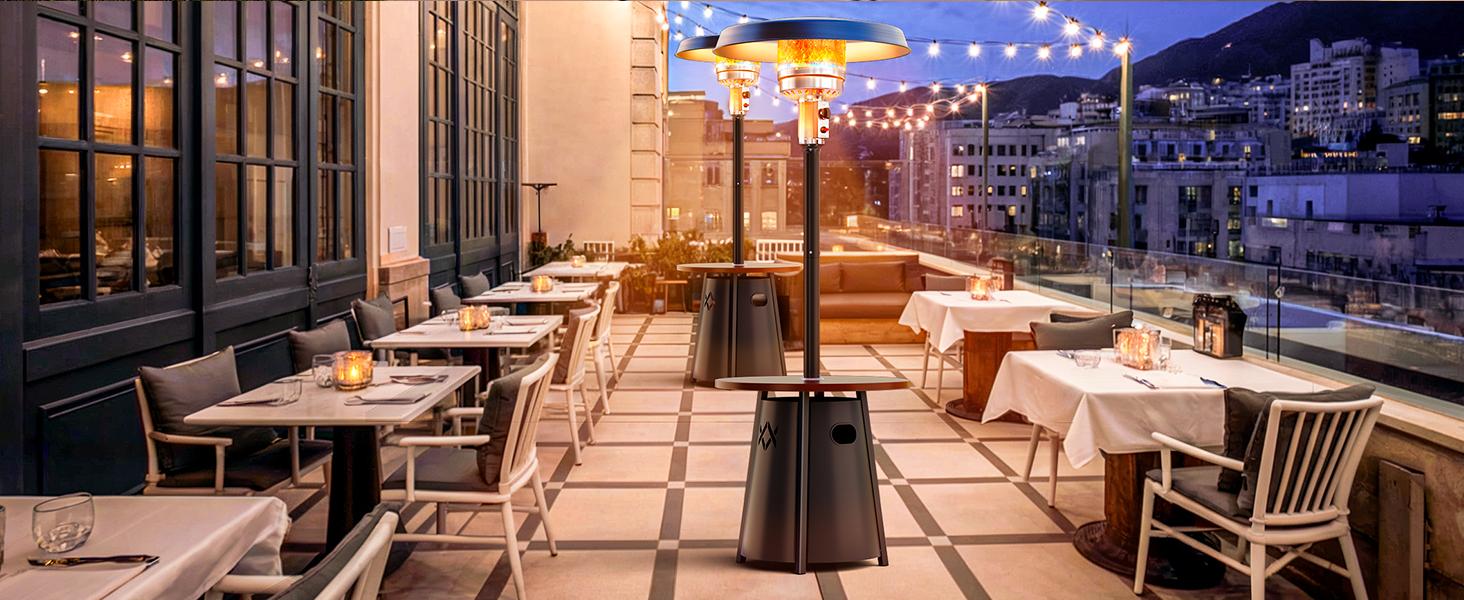 【2 packages shipping】Patio heater, 50,000 BTU Propane Outdoor Heater with Round Table, Premium 304 Stainless Steel Burner, Triple Protection System，2 in 1 Patio Heater for Outdoor Use, Residential & Commercial Use