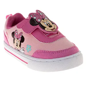 Disney Minnie Mouse Design Sneakers Girls  Soft Comfortable Casual Wear Everyday Play Velcro Closure (Toddler / Big Kid)