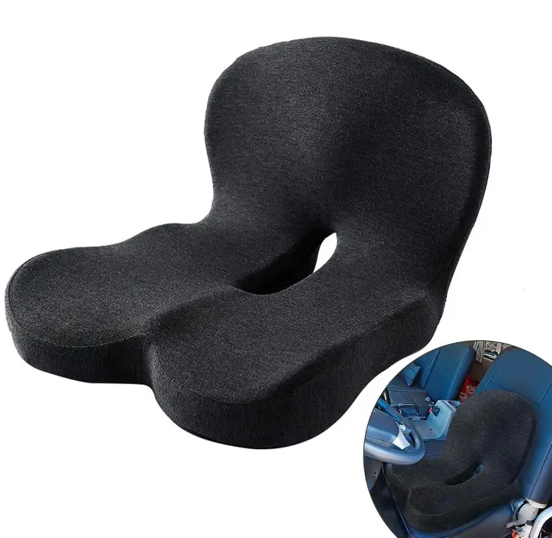 High-Density Memory Foam Office Seat Cushion with Contoured Form, Removable Cover, Silicone Base Grips Seats, Breathable Mesh, Universal Size, Waist & Back Support, Leg Pain Relief, Great for Driving, Office, Home, Compatible with Desk & Ergonomic Chairs