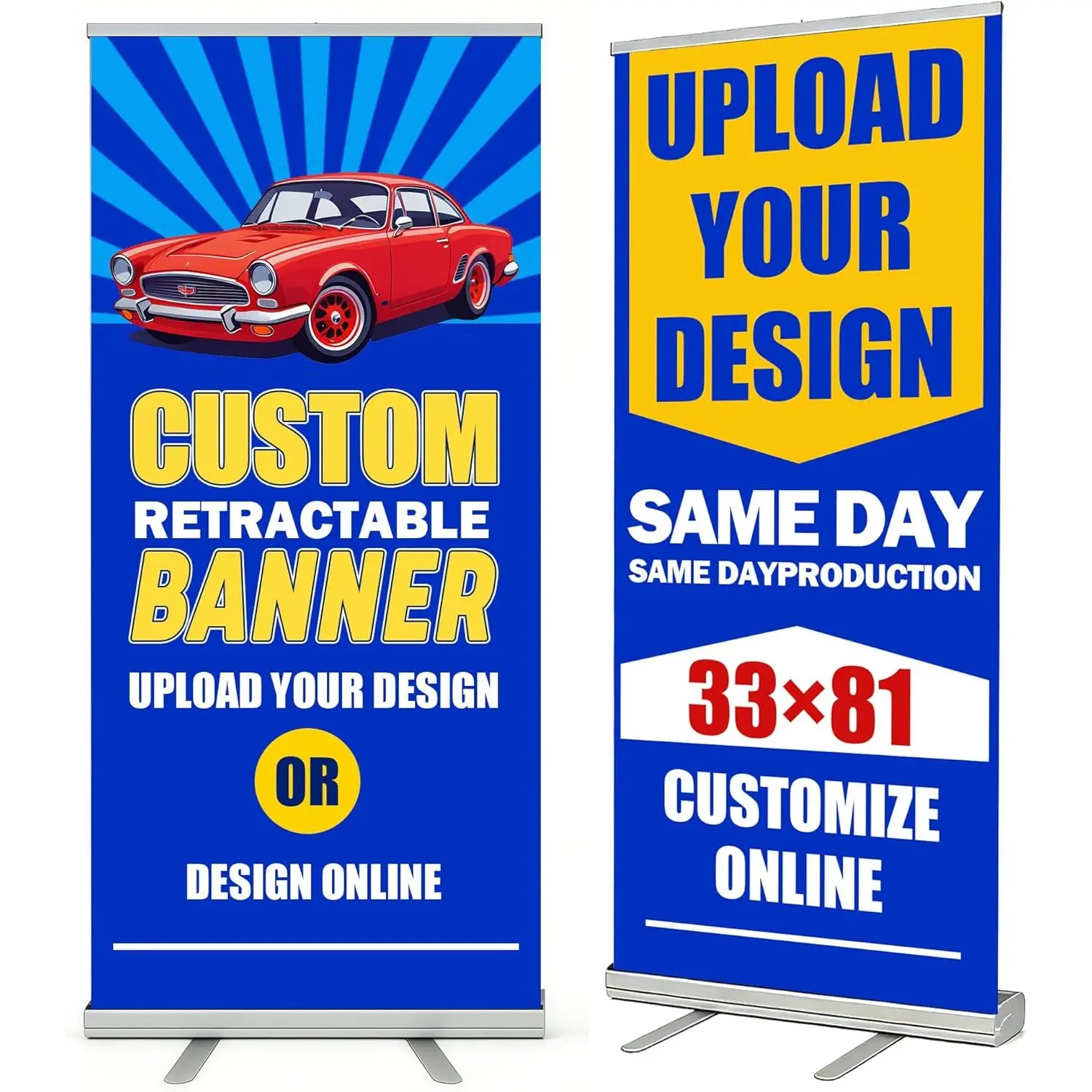 Custom Retractable Banner with Stand, Personalized banners customize, Full Color Pop Up Banner Sign for Events, Trade Shows, and Business, Advertising, Family