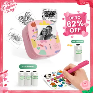 [Valentines'DaySale] XenGro Mini Sticker Bluetooth Printer included 3 Roll label Thermal Pocket Printer,Inkless Portable Printer B&W Printing Only for Study Notes, Photos, Memos, Lists, Journals Printing Machine Sticky Label, Birthday Gifts for Girls Boys