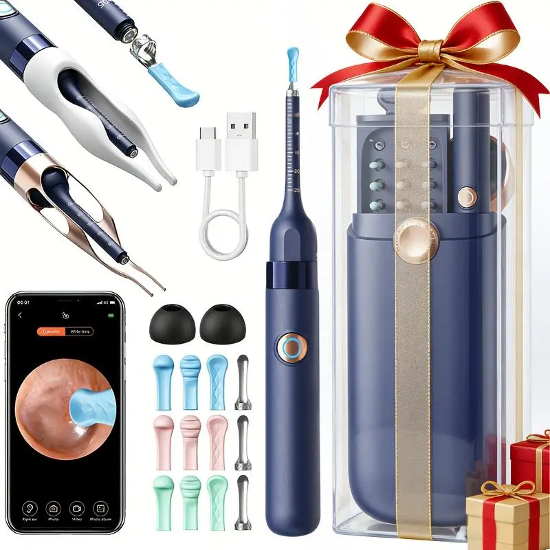 Smart Otoscope Ear Wax Removal Tool, Wireless Earoscope with 8MP HD Camera for iOS & Android, 12-Piece Hygienic Ear Care Kit with Stainless Steel Tools, Hygienic Removal, Handheld Tool, 12 Pieces